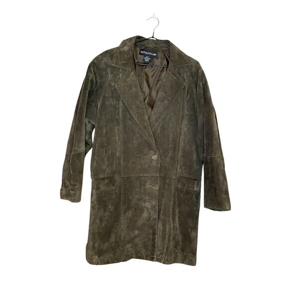 Vintage Brown Suede Coat Large Blazer Long Savannah 100% Leather Classic Retro - Picture 1 of 7